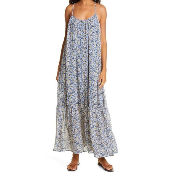 Samsoe Samsoe Como Ditsy Blue Verbena Floral Chiffon Maxi Dress M - Picture 1 of 11